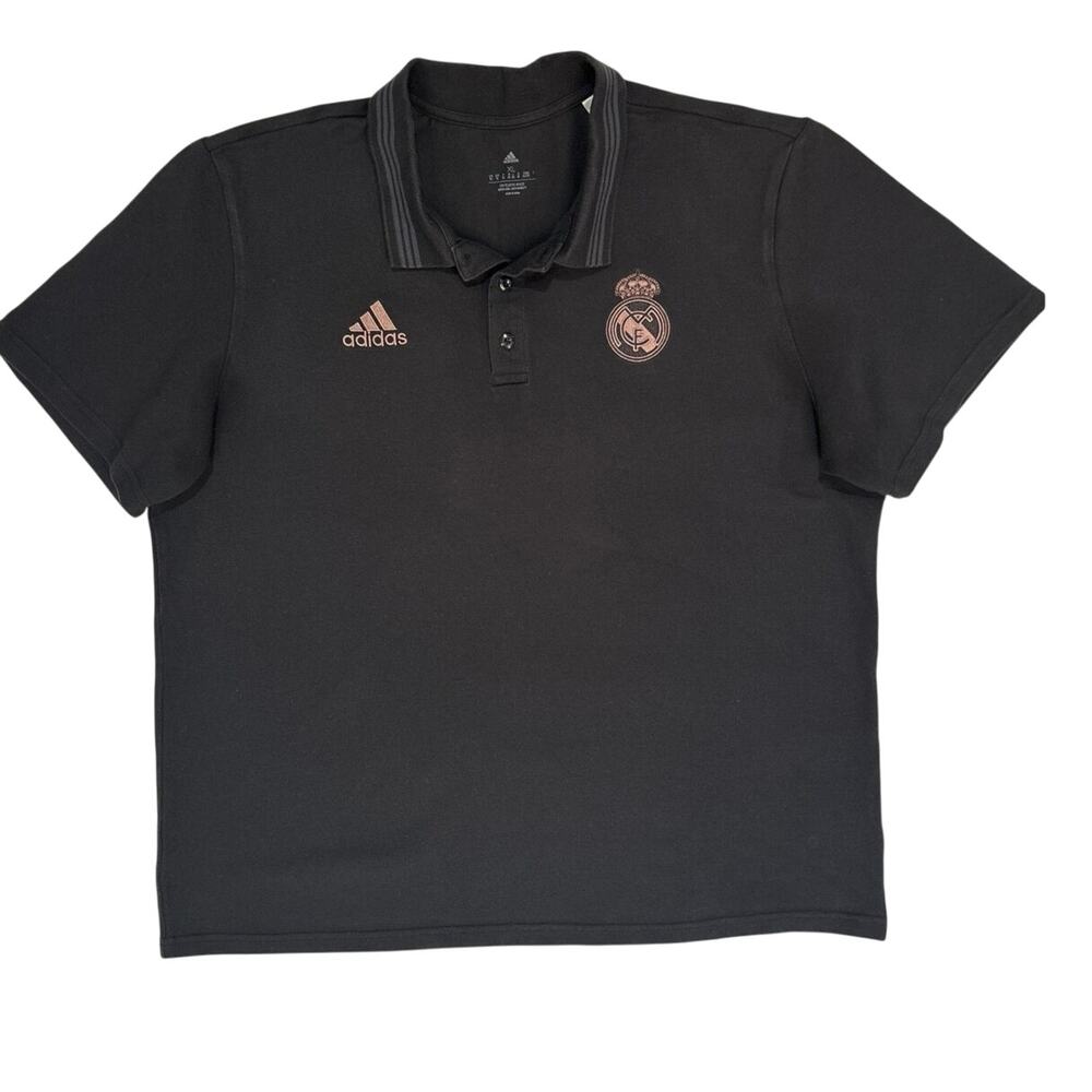 Real Madrid Adidas 100% Cotton Black Polo with Logo Men’s Size XL